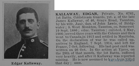 Kallaway E Pte 6761 1st Coldstream Guards Obit