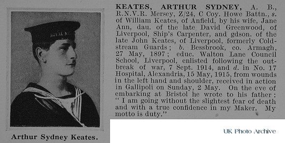 Keates A S AB Z/24 Howe Btn Royal Naval Volunteer Reserve Obit