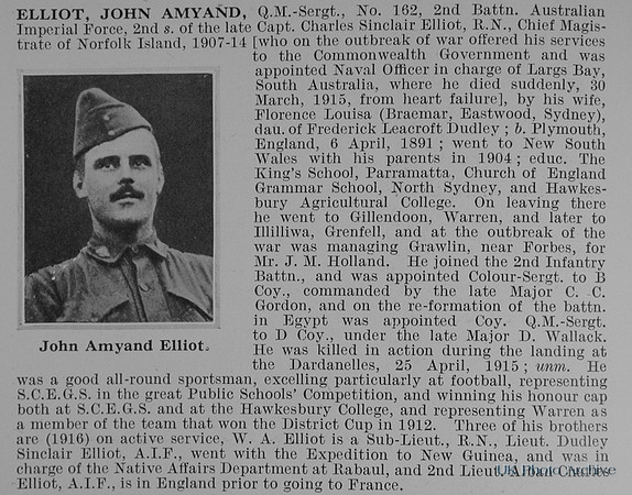 Elliot J A Qtr Mst Sergt 162 2nd Australian Imperial Force Obit