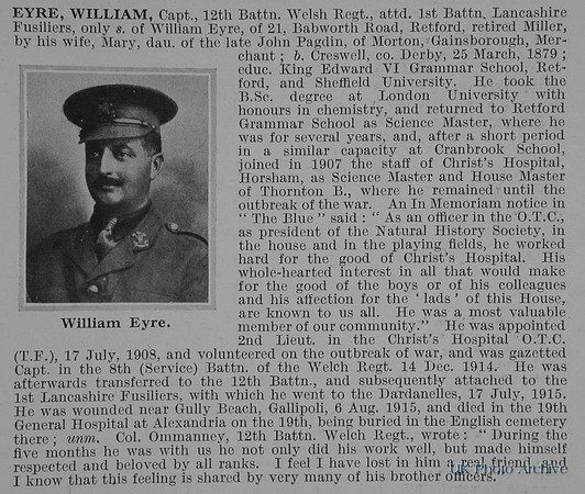 Eyre W Captain 12th Welsh Regt Obit De Ruvignys Roll Of Honour Vol 1