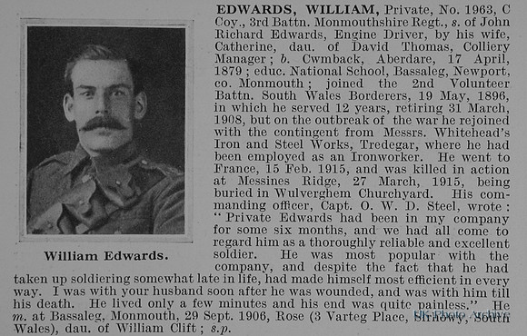 Edwards W Pte 1963 3rd Monmouthshire Regiment Obit