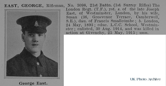 East G Rfn 3098 21st London Regiment Obit