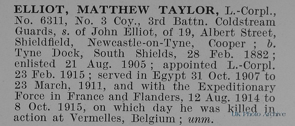 Elliot M T LCpl 6311 3rd Coldstream Guards Obit