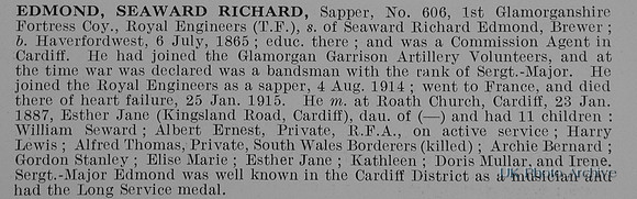 Edmond S R Sapper 606 Royal Engineers Obit