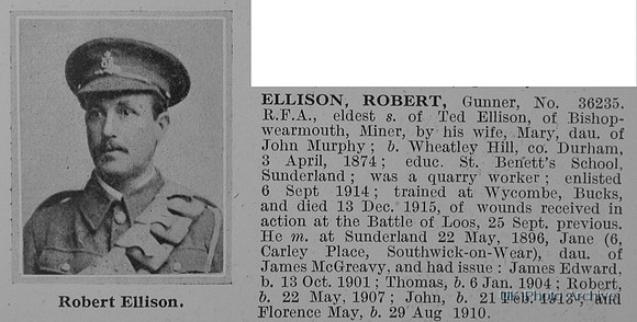 Ellison R Gnr 36235 Royal Field Artillery Obit