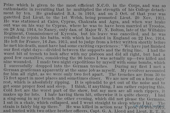 Evan-Jones H G Lt 1st Welsh Regiment Obit Part 2
