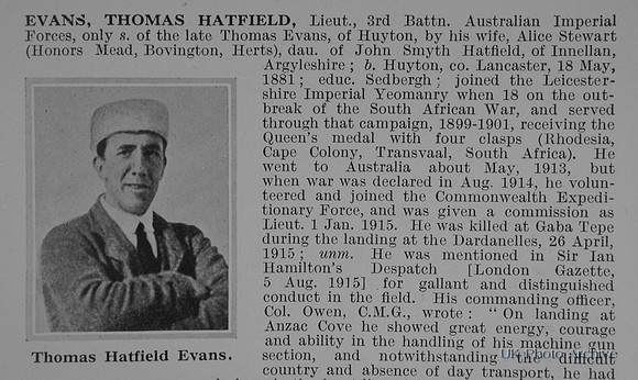 Evans T H Lt 3rd Australian Imperial Force Obit Part 1