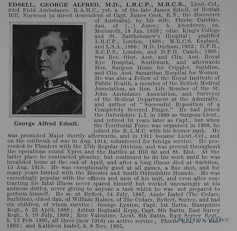 Edsell G A Lt Col MD LRCP MRCS Royal Army Medical Corps Obit