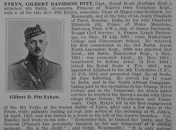 Eykyn G D P Captain Royal Scots Obit Part 1 De Ruvignys Roll Of Honour Vol 1