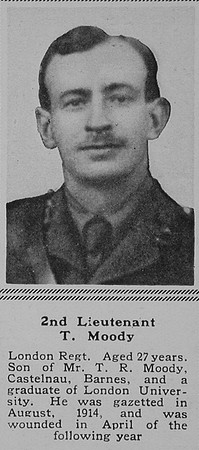 Moody T 2nd Lt 4th London Regiment (Royal Fusiliers) The Sphere 12th Aug 1916