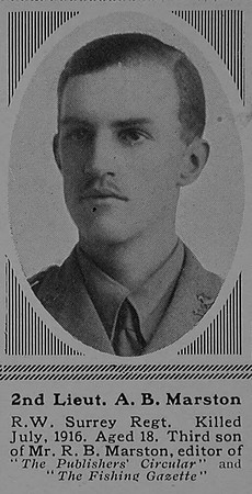Marston A B 2nd Lt 7th The Queen's (Royal West Surrey Regiment) The Sphere 14th Oct 1916