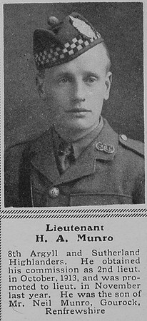 Munro H A Lt 8th A & S Highlanders The Sphere 6th Nov 1915