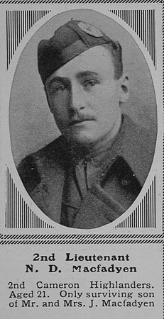 MacFadyen N D 2nd Lt 2nd Cameron Highlanders The Sphere 26th Jun 1915
