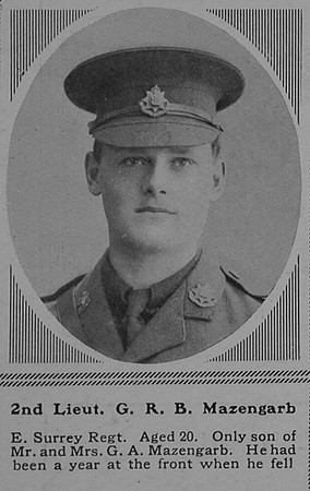 Mazengarb G R B 2nd Lt 3rd Attd 1st East Surrey Regiment The Sphere 28th Oct 1916