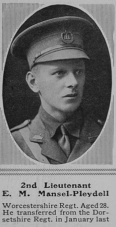 Mansel-Pleydell E M 2nd Lt 3rd Worcestershire Regiment The Sphere 17th Apr 1915