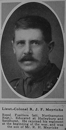 Meyricke R J F Lt Col 11th Royal Fusiliers Attd 6th Northamptonshire Regiment The Sphere 24th Mar 1917