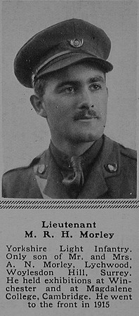 Morley M R H Lt 8th King's Own Yorkshire Light Infantry The Sphere 28th Oct 1916