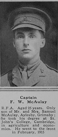 McAulay F W Captain Royal Field Artillery The Sphere 8th July 1916