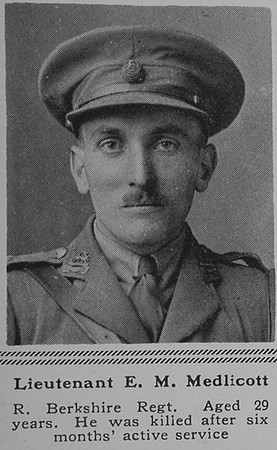 Medlicott E M Lt 2nd Royal Berkshire Regiment The Sphere 8th July 1916