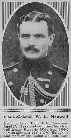 Maxwell W L Lt Col HQ Staff RN Div RMLI The Sphere 10th Jul 1915