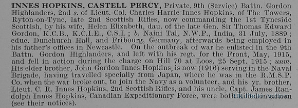 Innes-Hopkins C P Pte 9th Gordon Highlanders Obit