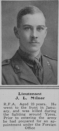 Milner J L Lt Royal Field Artillery The Sphere 10th Jul 1915