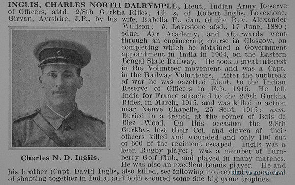 Inglis C N D Lt Indian Army Obit