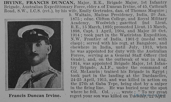 Irvine F D Major Royal Engineers Obit Part 1