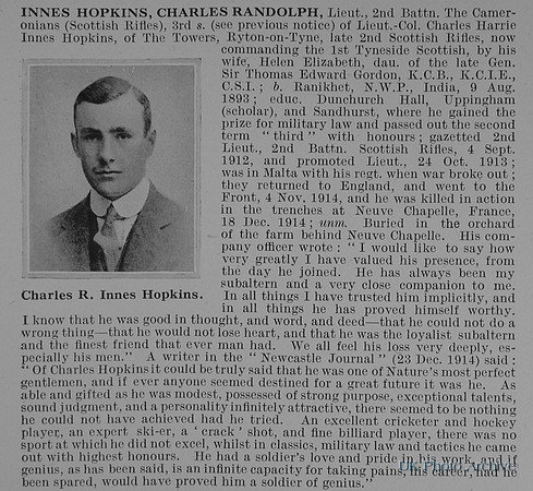 Innes-Hopkins C R Lt 2nd Cameronians Obit