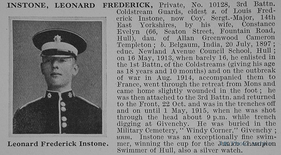 Instone L F Pte 10128 3rd Coldstream Guards Obit