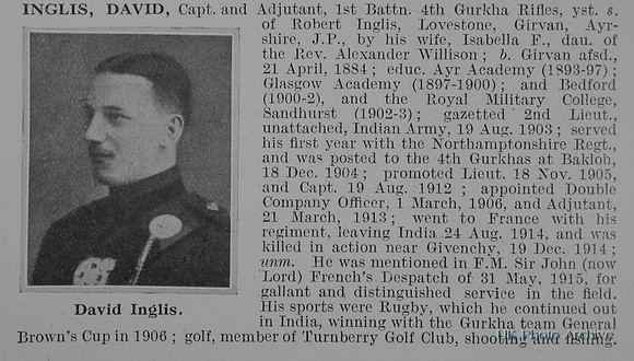 Inglis D Captain Indian Army Obit