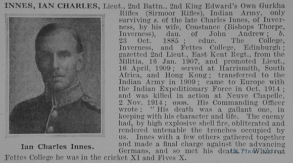 Innes I C Lt Indian Army Obit