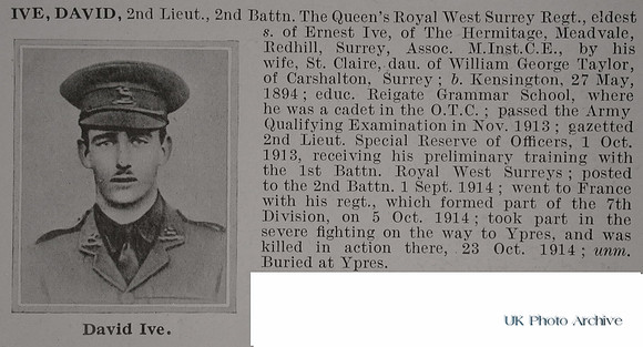 Ive D 2nd Lt Obit 2nd R West Surrey Regt De Ruvignys Roll Of Honour Vol 1