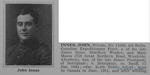 Innes J Pte 11068 4th Canadian Expeditionary Force Obit Part 1
