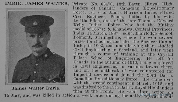 Imrie J W Pte 63470 13th Canadian Expeditionary Force Obit Part 1
