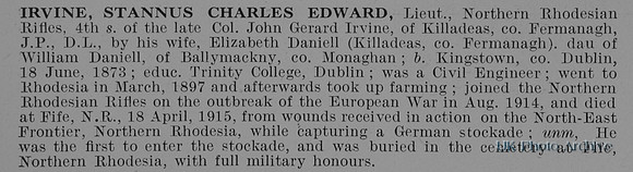 Irvine S C E Lt Northern Rhodesian Rifles Obit