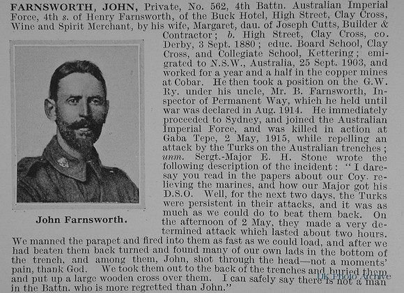 Farnsworth J Pte 562 4th Australian Imperial Force Obit