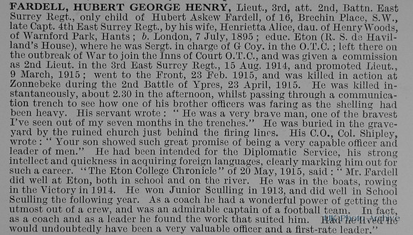 Fardell H G H Lt 2nd East Surrey Regiment Obit