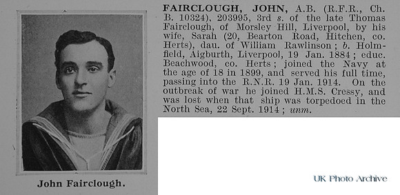 Fairclough J AB 203995 HMS Cressy Royal Naval Reserve Obit