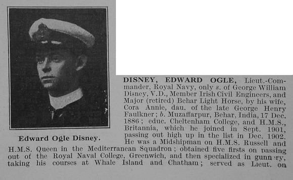 Disney E O Lt Comm Royal Navy Obit Part 1 De Ruvignys Roll Of Honour Vol 3