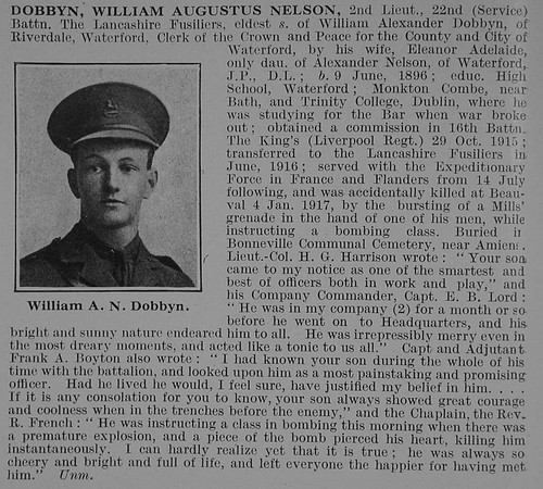 Dobbyn W A N 2nd Lt Obit 22nd Lancashire Fusiliers De Ruvignys Roll Of Honour Vol 3