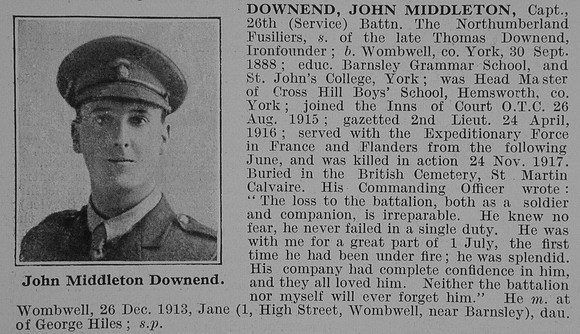 Downend J M Captain 26th Northumberland Fusiliers Obit De Ruvignys Roll Of Honour Vol 3