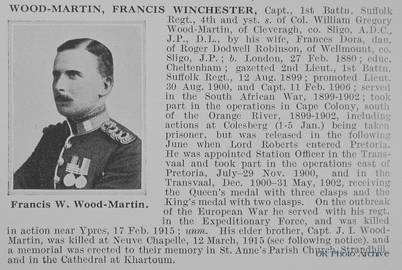 Wood-Martin F W Captain 1st Suffolk Regiment Obit