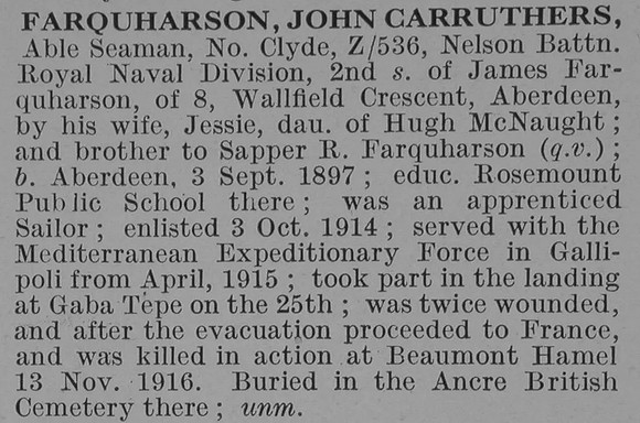 Farquharson J C AB Royal Naval Division Obit De Ruvignys Roll Of Honour Vol 3