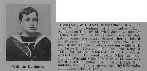 Denham W Petty Officer HMS Formidable Royal Navy Obit