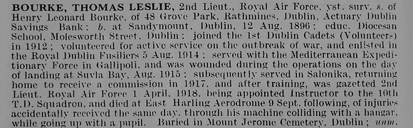 Bourke T L 2nd Lt Royal Air Force