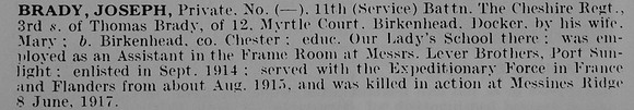 Brady J Pte 11th Cheshire Regiment