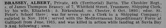 Brassey A Pte 4th Cheshire Regiment