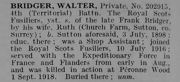 Bridger W Pte 202915 4th Royal Scots Fusiliers
