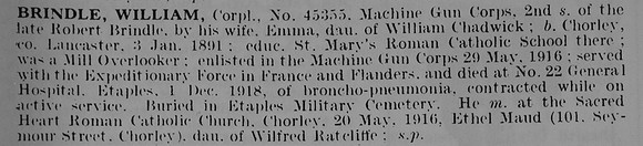 Brindle W Cpl 45355 Machine Gun Corps